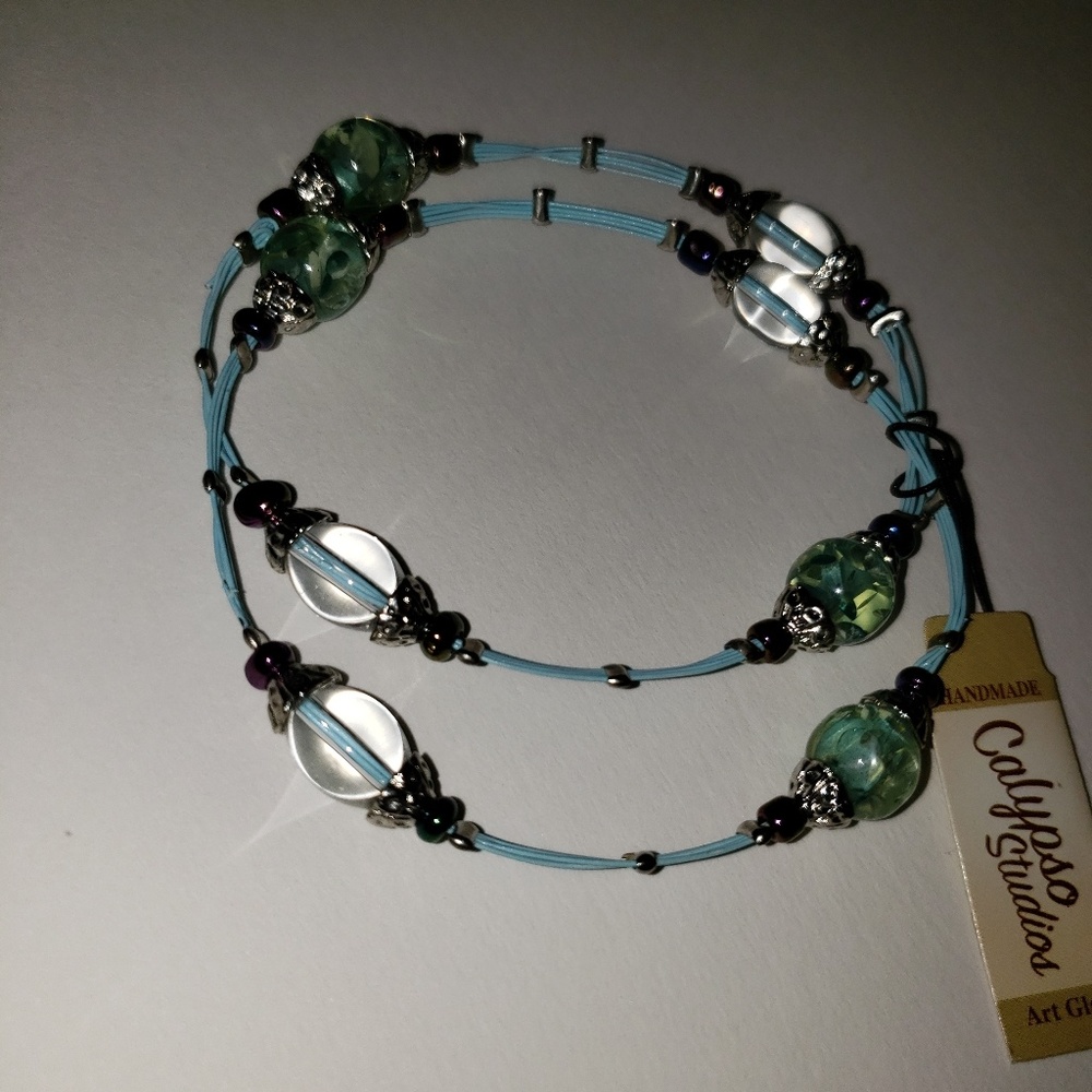 🌻 Handmade Blue Glass Bracelet Set